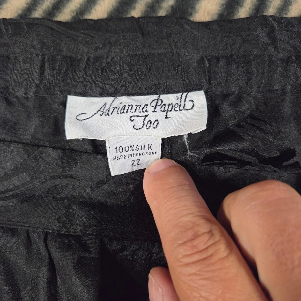 Vintage Adrianna Papell Too Black Silk Jacquard Floral Midi Skirt Plus Size 22